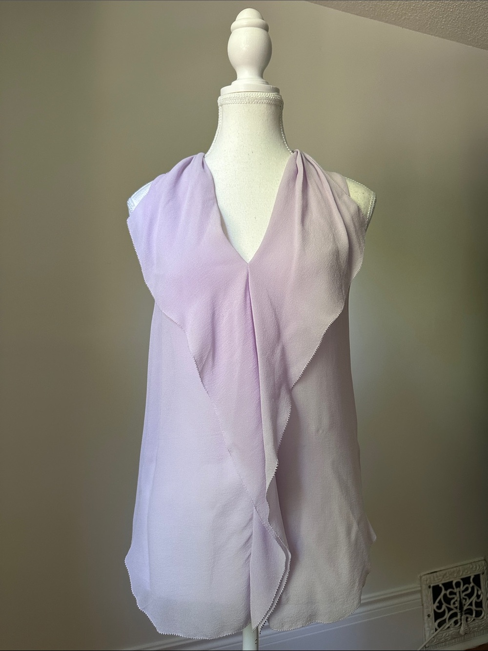 BABATON Lilac 100% Silk Ainsley Preppy Whimsical Sheer Sleeveless Blouse XXXS